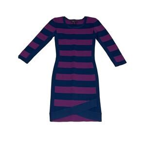 BCBGMAXAZRIA 1/4 sleeve bodycon Dress, Navy and‎ Purple, Size S, KB77